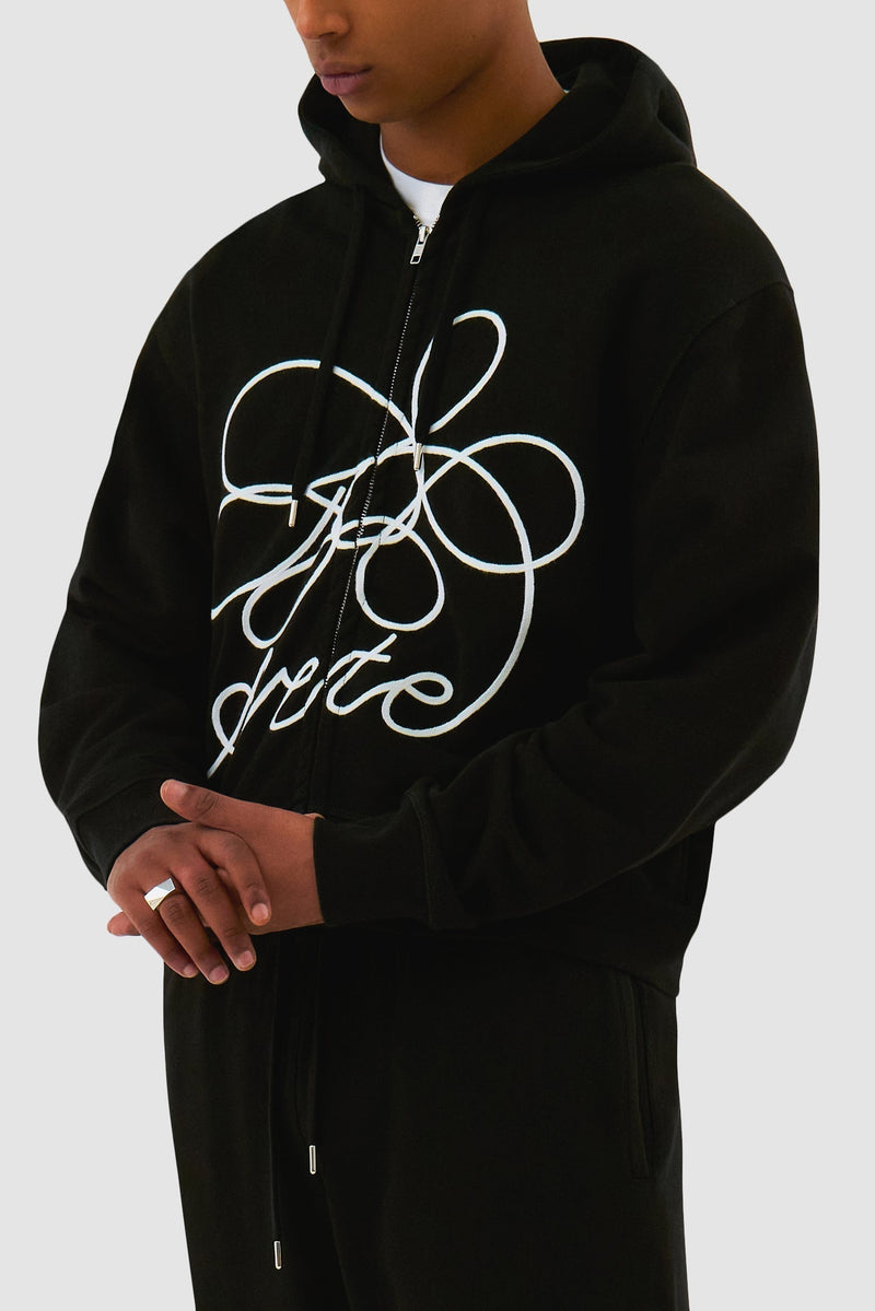 Sweat à capuche zippé avec logo fleuri